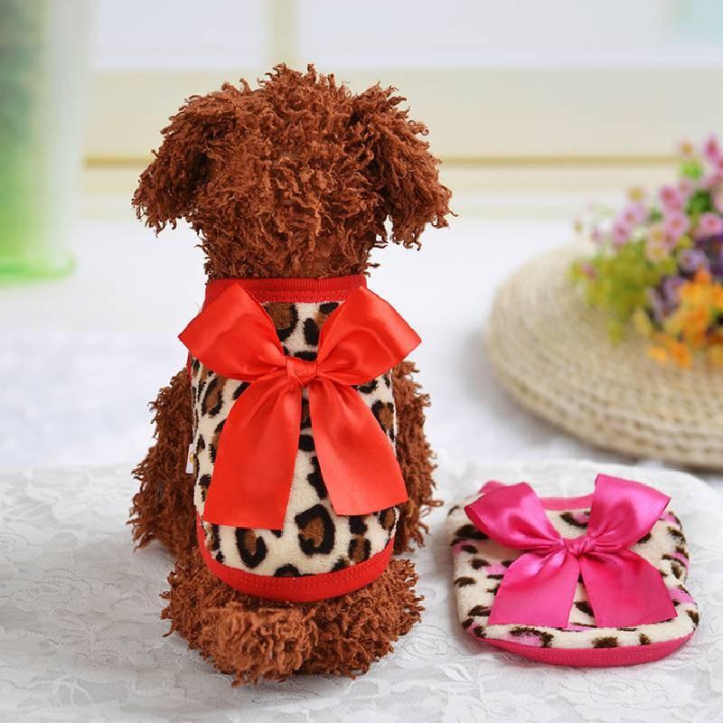 Festive Coral Fleece Pet Clothing For Small Dogs With Leopard Print Design For Winter