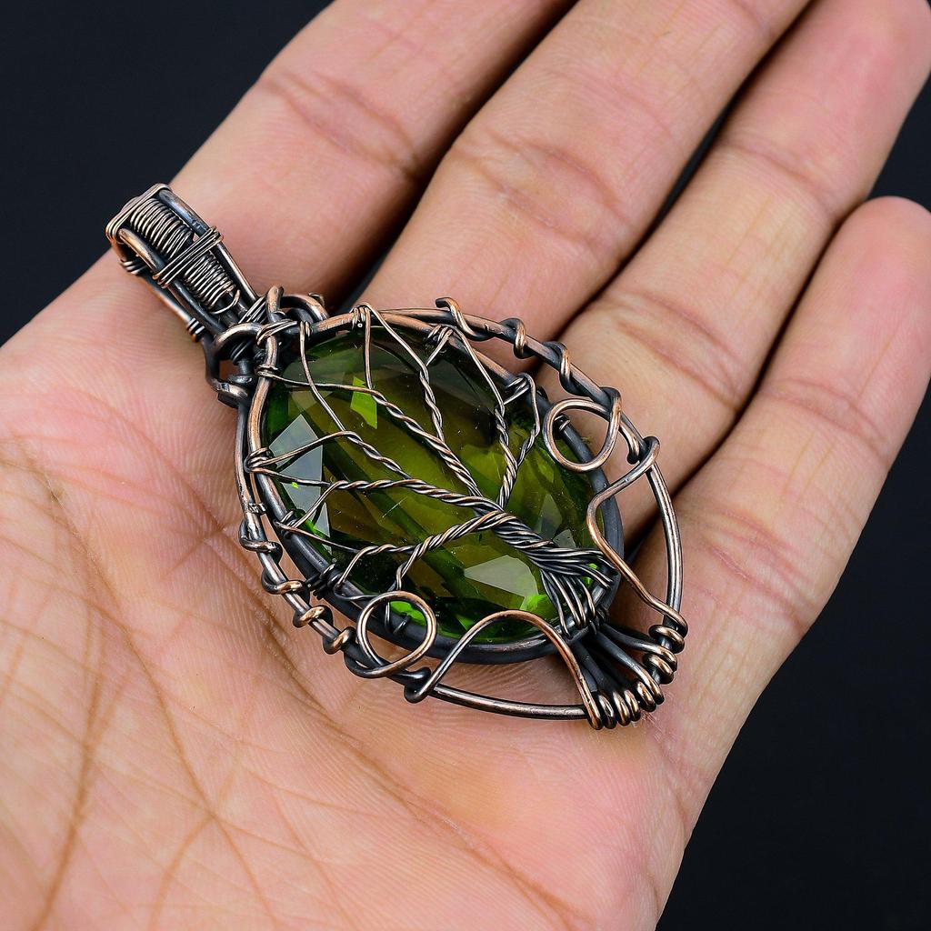 Tree of Life Peridot Gemstone Copper Wire Wrap Handmade Jewelry Pendant Gift For Her