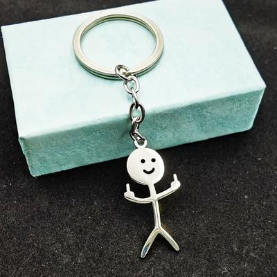 Yousheng Key Ring Electroplating Wear-resistant Unfading Reusable Eco-friendly Decorative Hanging Funny Smile Face Man Keychain Daily Use