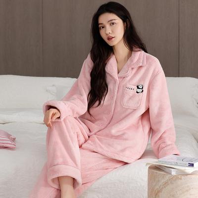 Flanell-Pyjama Damen Herbst- und Wintermodelle, Winter Korallenfleece Fleece Verdickte Loungewear Warmer Anzug