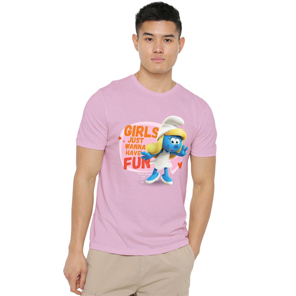 The Smurfs Unisex Adult Girls Just Wanna Have Fun Smurfette T-Shirt