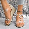 Fashion 2025 New Women Wedge Heel Sandals Plus Size Butterfly Dress Shoes Summer Zip Closure Comfortable Casual Sandals Zapatos De Mujer