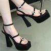 Fashion Sunflower Rhinestone Buckle Square Toe Women Heels Open Toe Narrow Band Luxury Super High Heel Sandals Fashion Party Dress Shoes