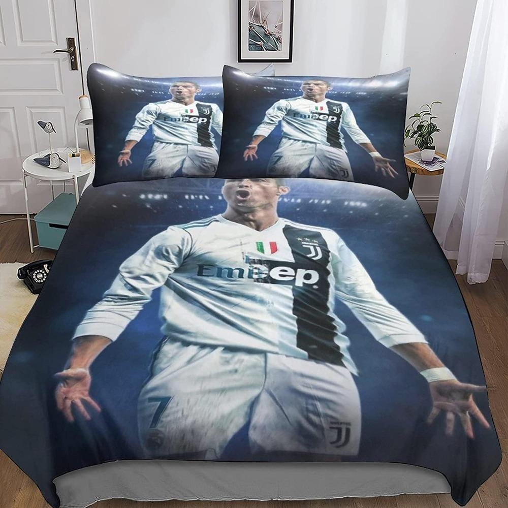 Football star bed sheet set, suitable for adult fans, microfiber down duvet cover, zippered pillowcase, 3D printed pattern
