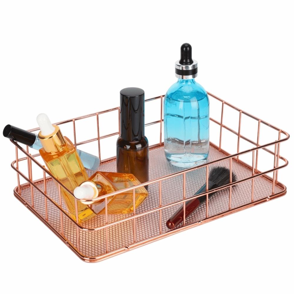 Rose Gold Desktop Organization Basket Iron Grid Wire Storage Organizer  Home Office
