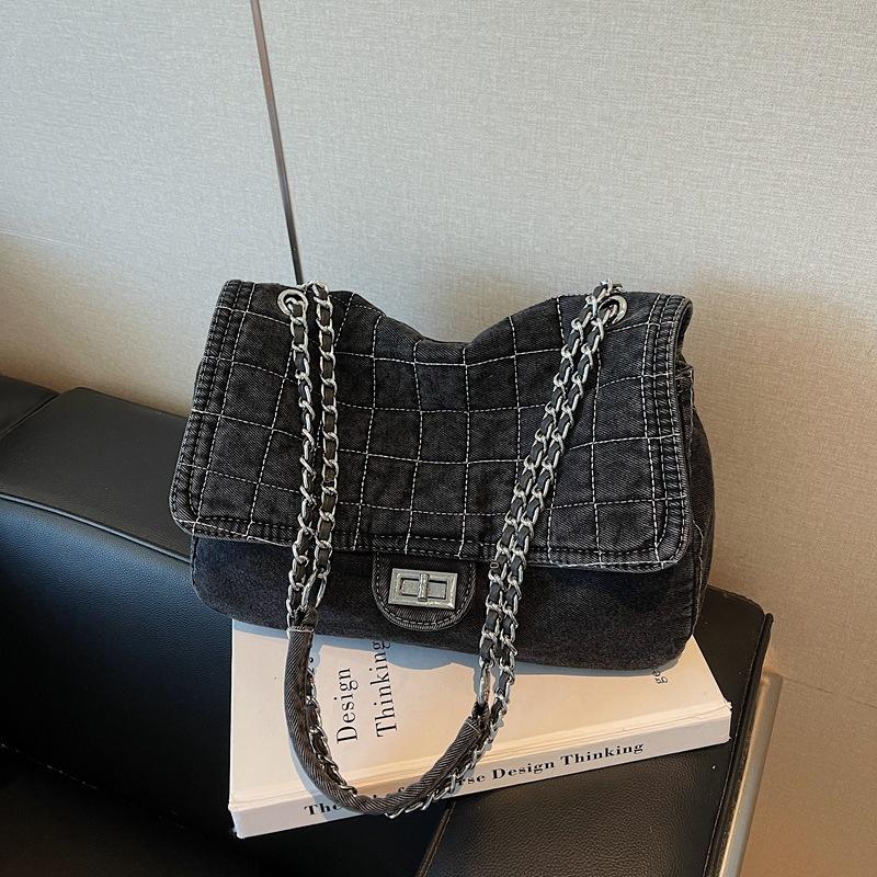 Retro gewaschener Denim große Kapazität Streuner Tasche neue trendige Kette Unterarm Schultertasche Mode Umhängetasche