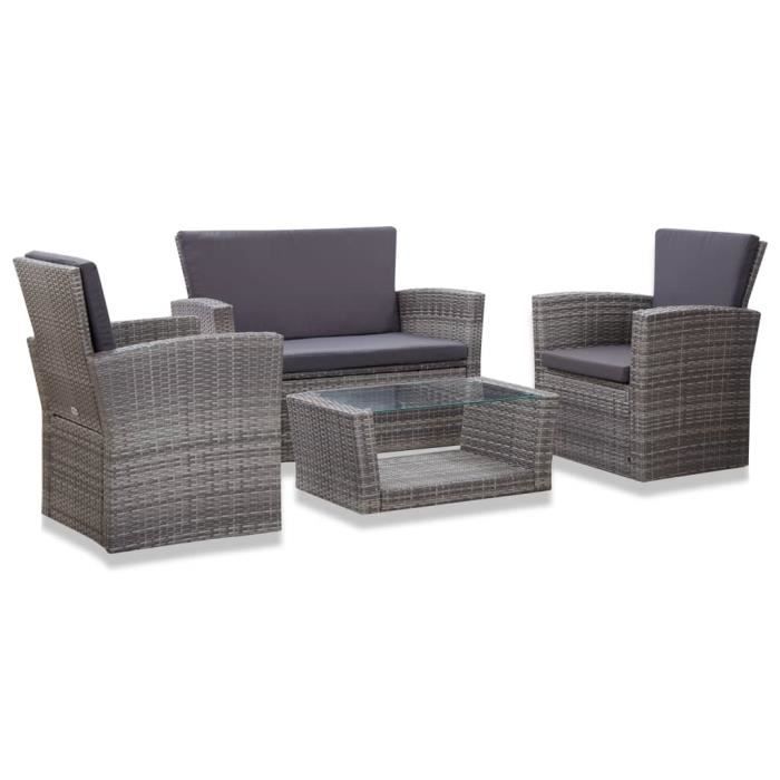 VidaXL Garden Lounge Set 4 Pcs with Cushions Wicker Resin Grey