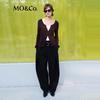 MO&Co. Women's Wool Blend High-Waist Loose Wide-Leg Trousers with Belt