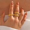 Stainless Steel Geometric Chain Open Rings for Women Men Fashion Gold Color Irregular Hollow Adjustable Finger Ring Zircon Gift