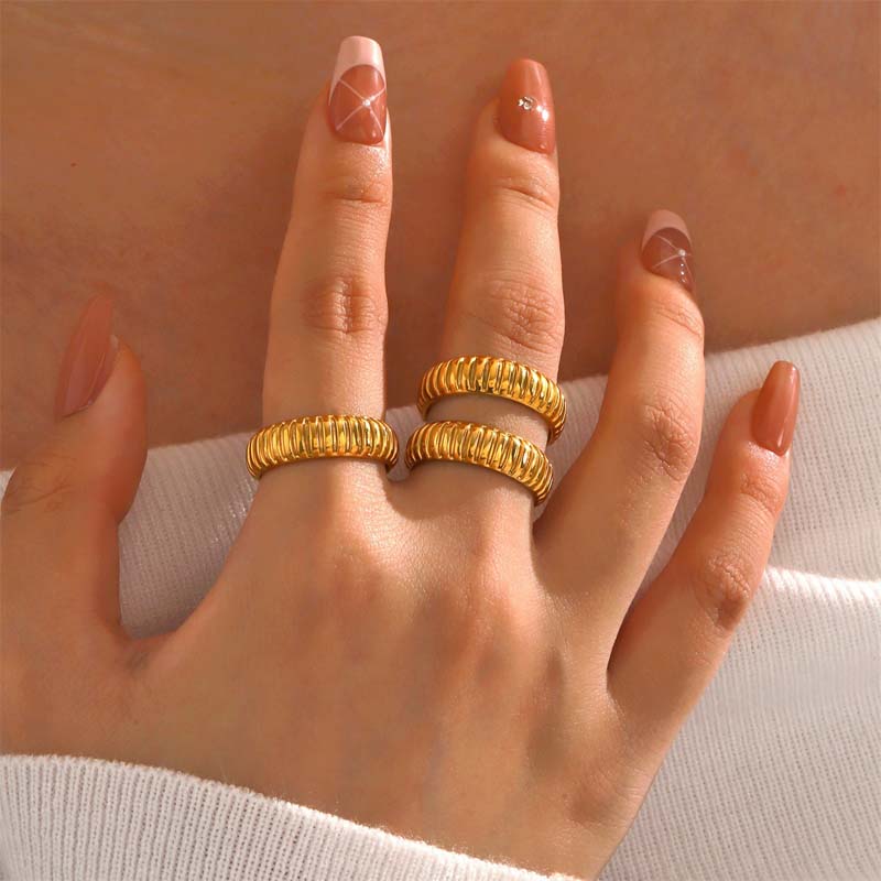 Stainless Steel Geometric Chain Open Rings for Women Men Fashion Gold Color Irregular Hollow Adjustable Finger Ring Zircon Gift