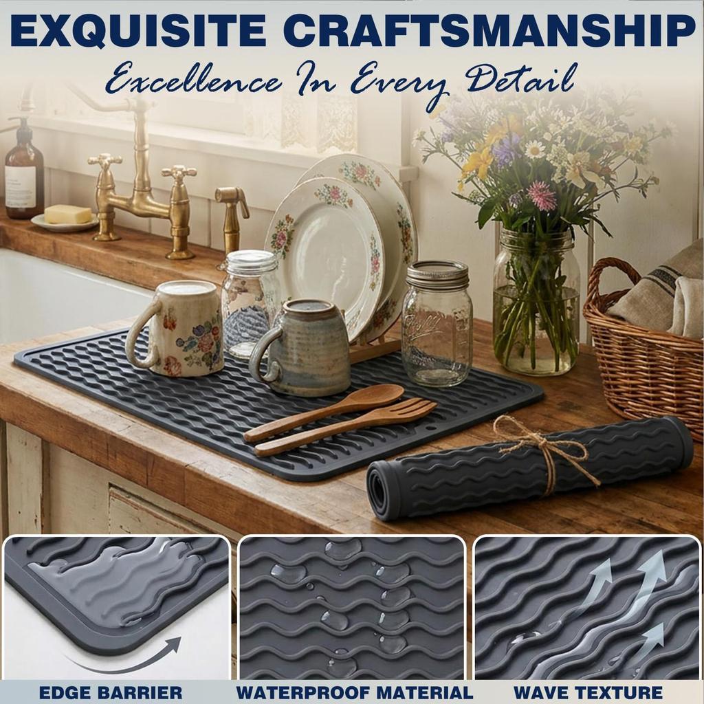Drying Dish Mat Non Slip Silicone Drying Mat for Kitchen Extra Large Heatproof Countertop Stove Protector Dish Drying Rack