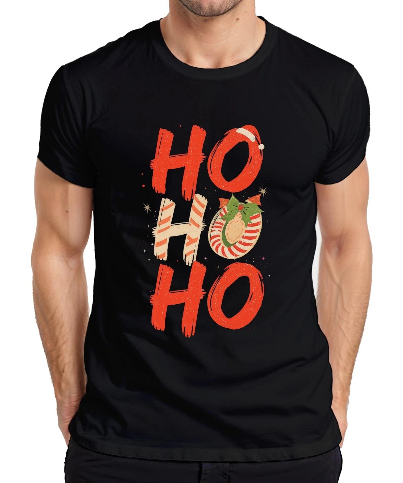 HO HO HO Christmas Xmas Bauble Candy Cane Retro Festive Mens T-Shirt- S