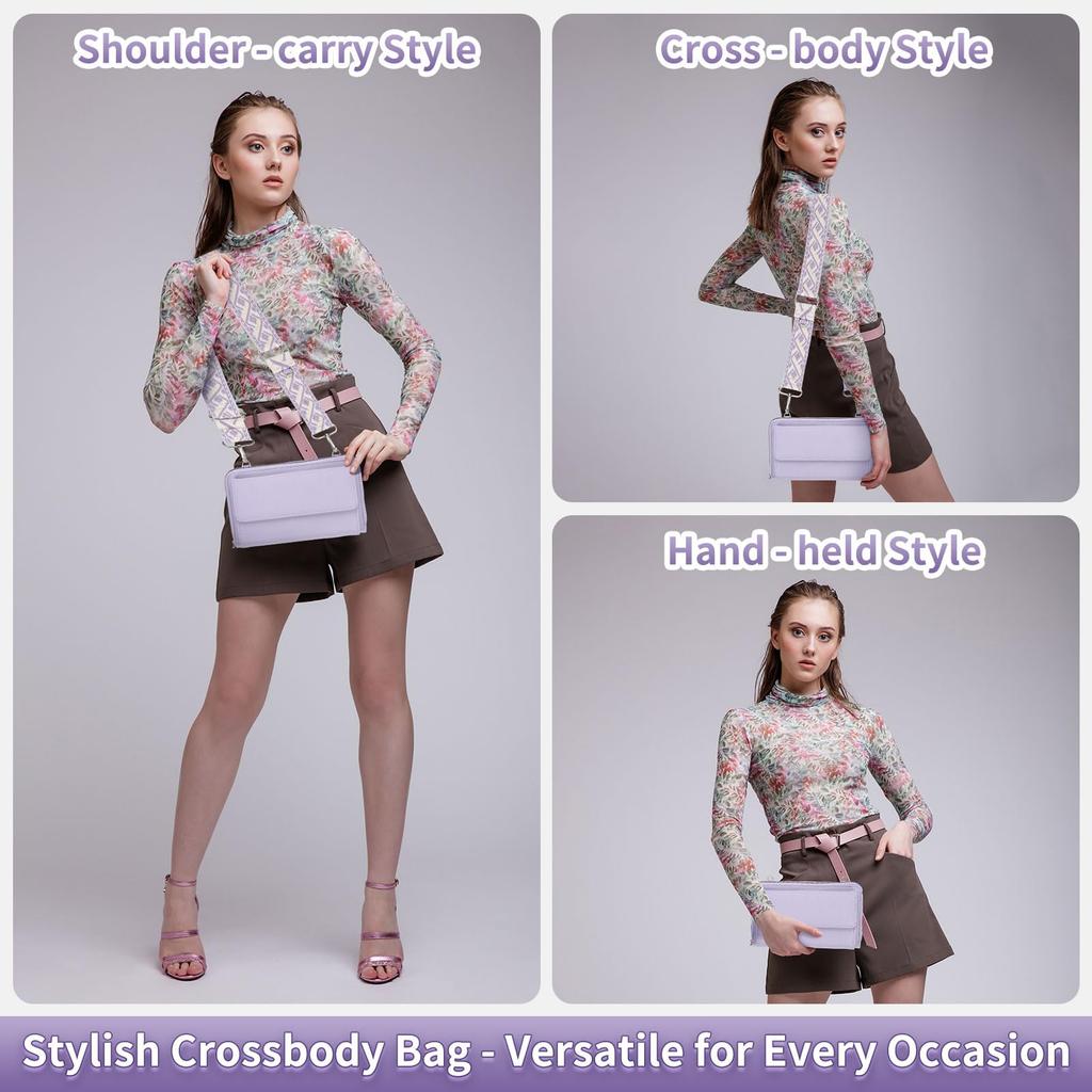 uxcell Women's Shoulder Bag with Strap, Cell Phone Wallet, and Coin Compartment, Pink