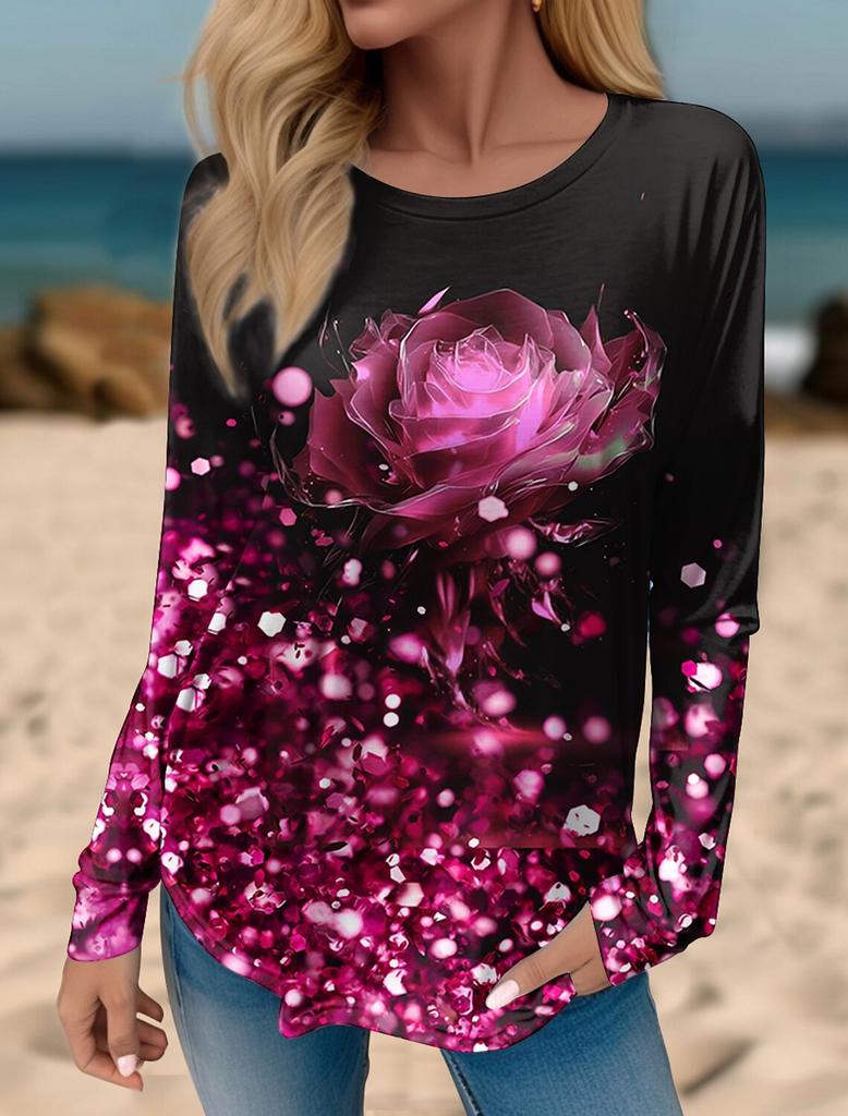 2023 Fashion Women's Pullover Christmas Blue Star Graphic Casual Sports O-Neck Long Sleeve Tops Micro-Elastic Fall & Winter