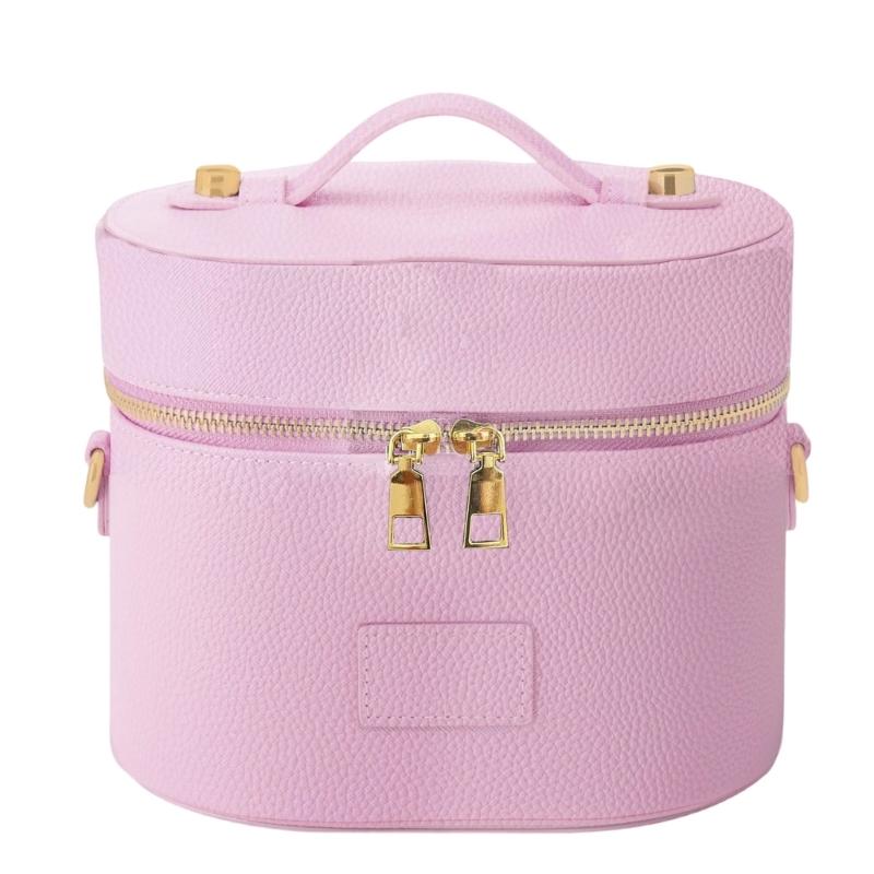 PU Leather Toiletry Organizer Bag Makeup Case with Carrying Handle And Zippered Cover Design for Cosmetic Storage Use