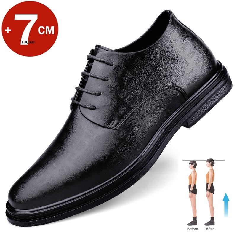Men Dress Shoes Elevator Shoes Platform Breathable Casual Business Luxury Genuine Leather Soft Heightening Shoes 7CM Taller Male