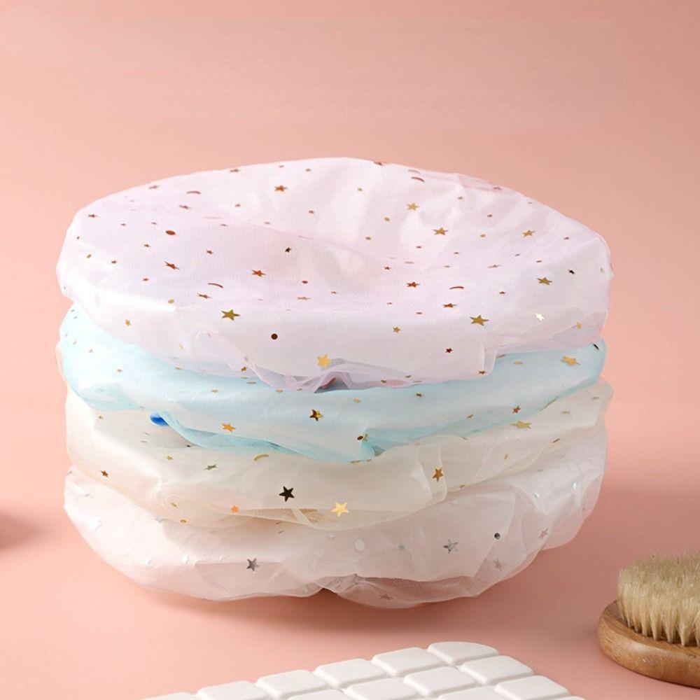 

Star Pattern Bath Hat Double Layer Shower Hair Cover Bath Hat Cover Starry Sky Shower Cap Bathroom