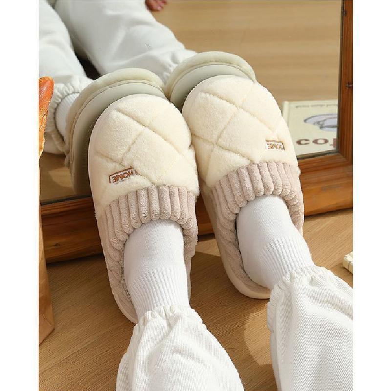 Men'S Cotton Slippers For Winter 2025 New Style Outdoor Indoor Fleece Lined Non-Slip Warm Plush Slippers For Women Winter Edition