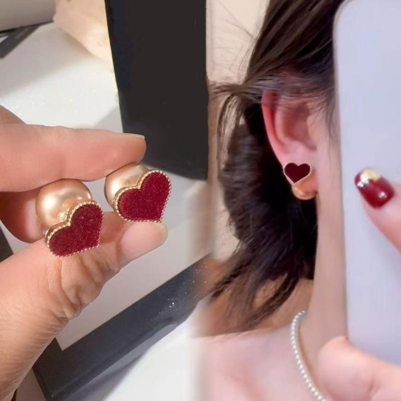 Red leopard print flocking love two wearing stud earrings elegant gentle versatile earrings high-end explosive ear jewelry
