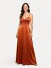 Satin Long Dress with Back Tie - Terracotta