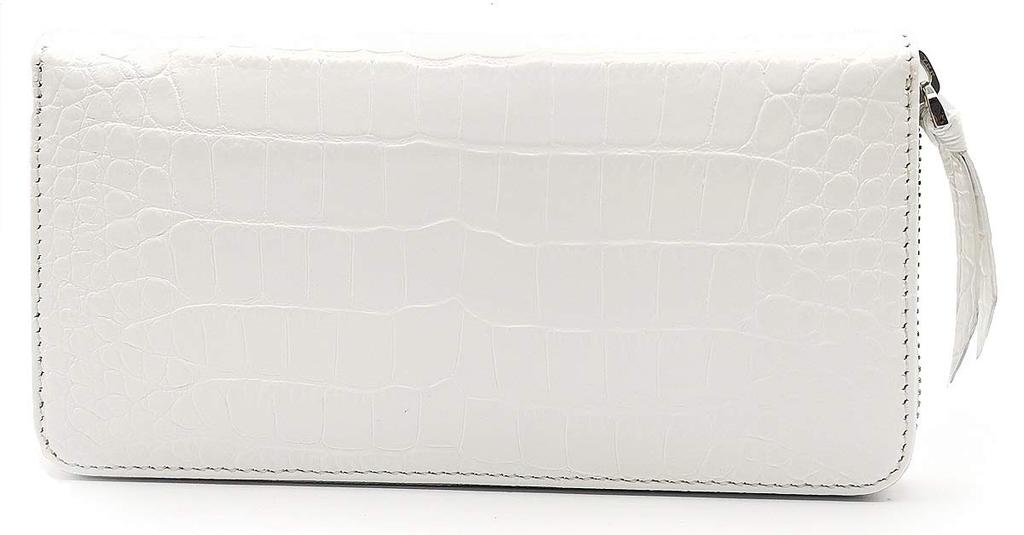 Nallyda Crocodile-Embossed Leather Long Wallet (White with Pink Interior)