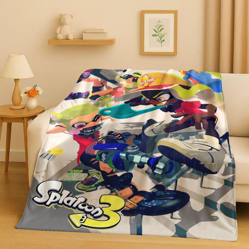 HD Splatoon Game Cartoon Flannel Blanket,Ultra Soft Warm Plush Throw for Home Bedroom Bed Sofa Cover Office Travel Picnic Kids