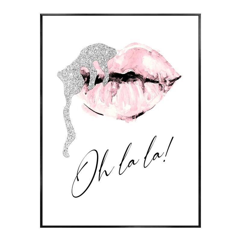 Fashion Woman Perfume Poster Prints Pictures Pink Flower Sexy Lip Make Up Girls Wall Art Canvas Paintings for Nordic Room Decor
