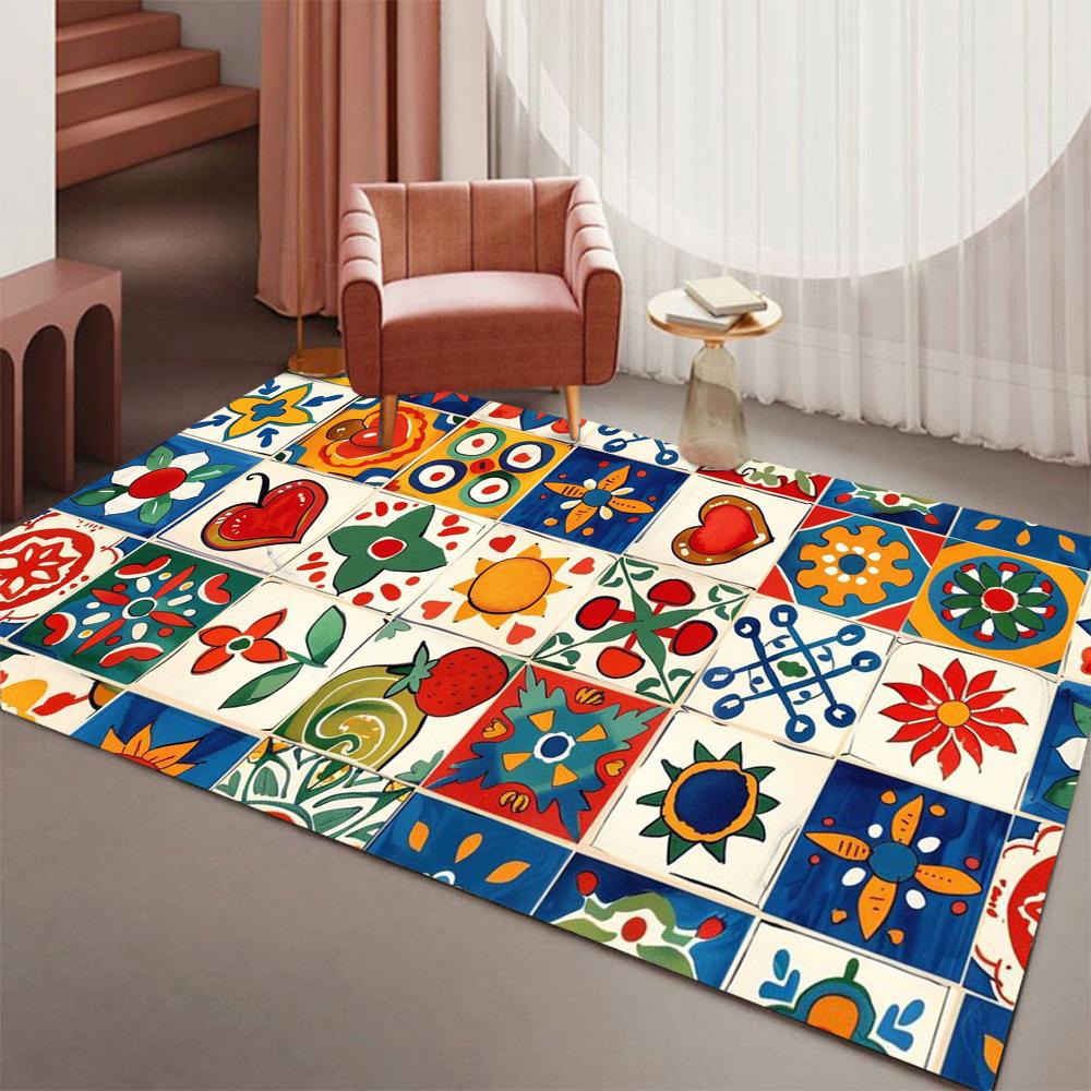 Grid Pattern Flower Leaf Carpet Living Room Sofa Chair Study Room Entrance Door Mat Anti Slip Washable Home Decoration Carpet