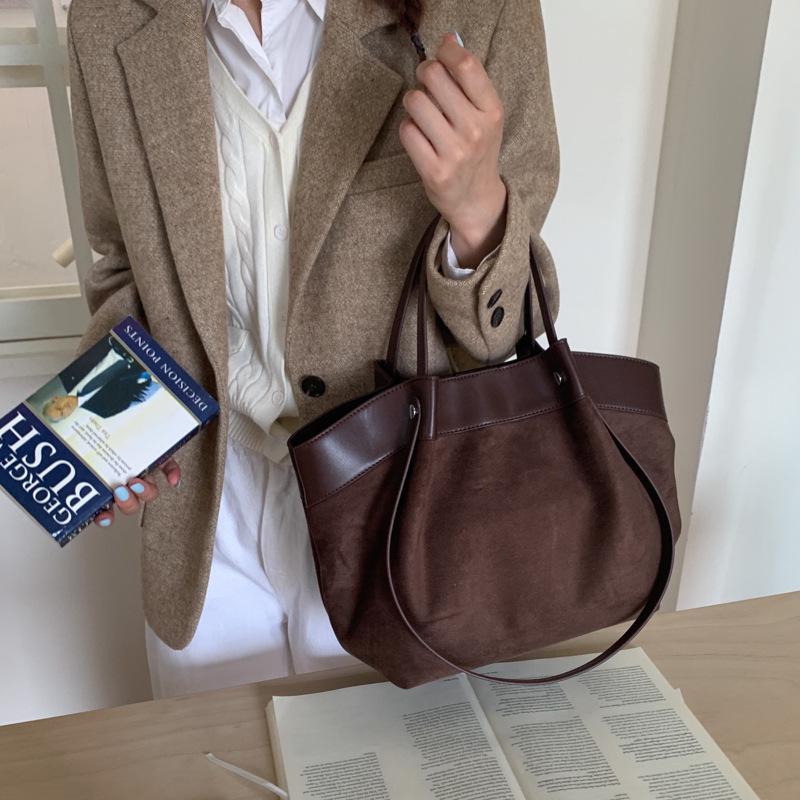 Korean Retro Canvas Patchwork Tote - Large Capacity, Autumn 2025 Style