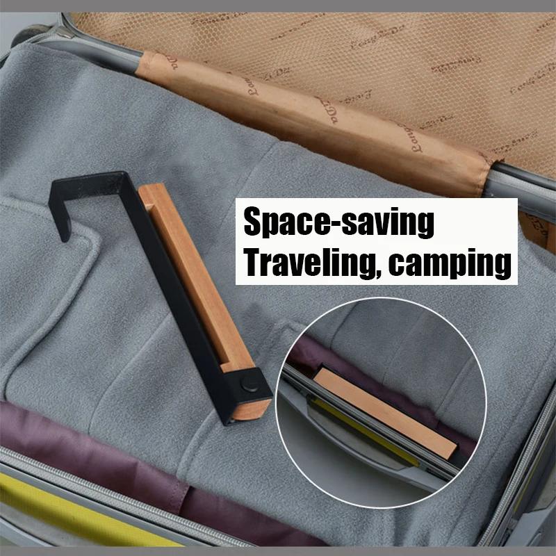 1PCS Portable Travel Door Hooks Wooden Hook Organizer Rack for Coat Hats Robes Foldable Clothes Hanger for Laundry Room Bathroom