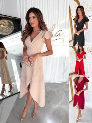 2025 Summer V-neck Waist-cinching Ruffle Sleeve Dress