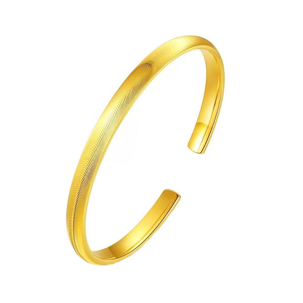 Waterproof Opening Brushed Bangle with Ripple Pattern Silver Wrist Circle Cat's Eye Bracelet Women
