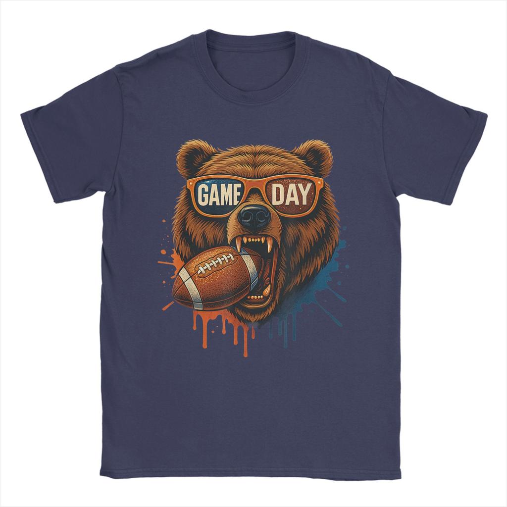 Game Day Bear Men T Shirt Vintage Tee Shirt Short Sleeve Round Neck TShirt 100 Cotton Gift Idea Tops