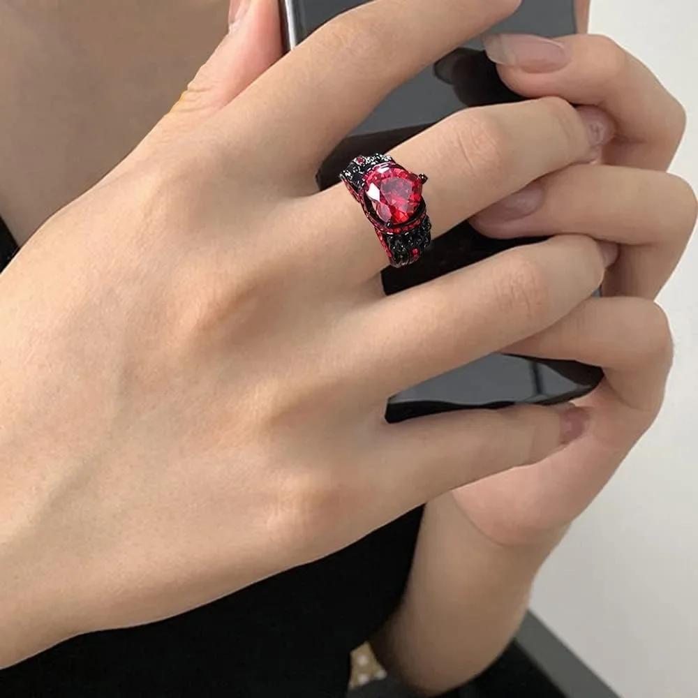 Joyería Gótica Anillos de Calavera Negra Anillos de Motociclista Accesorios de Vampiro Halloween Anillos de Compromiso Góticos para Mujeres Regalos