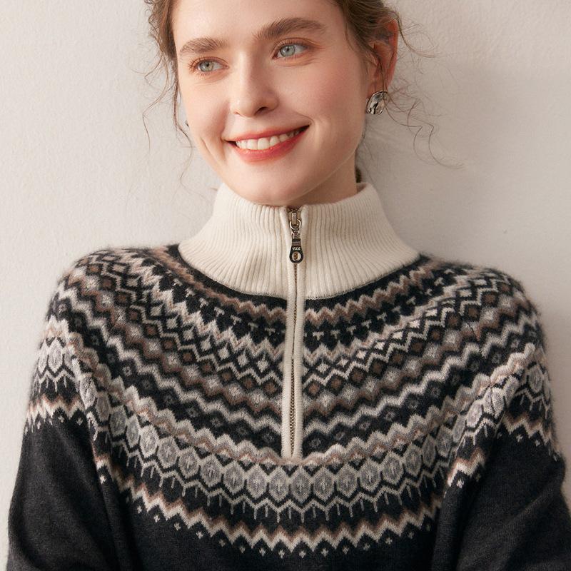 Cashmere Retro Half-Zip Knit Sweater - Autumn/Winter Collection