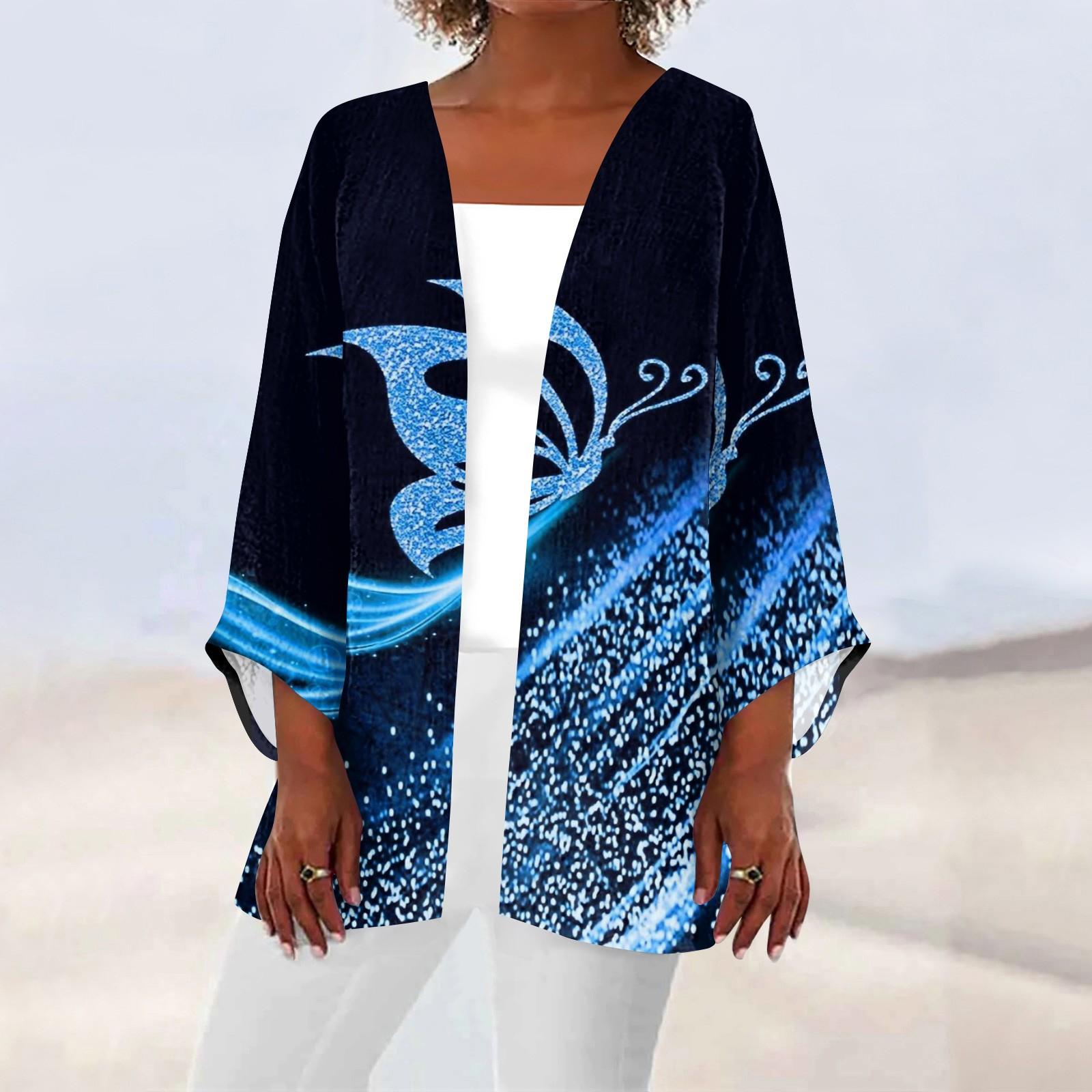 

Женская повседневная модная легкая куртка средней длины с принтом в стиле ретро, ​​кардиган XXXXL синий