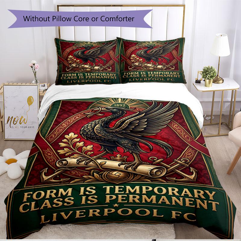 Zestaw 3 poszewek na kołdrę (1*Poszwa na kołdrę + 2*Poszewka na poduszkę, bez rdzenia), Miękki zestaw pościeli na wszystkie pory roku z nadrukiem Liverpool Football Club, Dekoracja sypialni domowej, Prezent