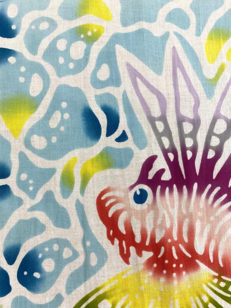 Yagisei Tenugui Hand Bingata Artist Series of Dancing Okinawa Colorful Made In Japan Chū-sen (Dyed Towel) "Sea Lionfish"