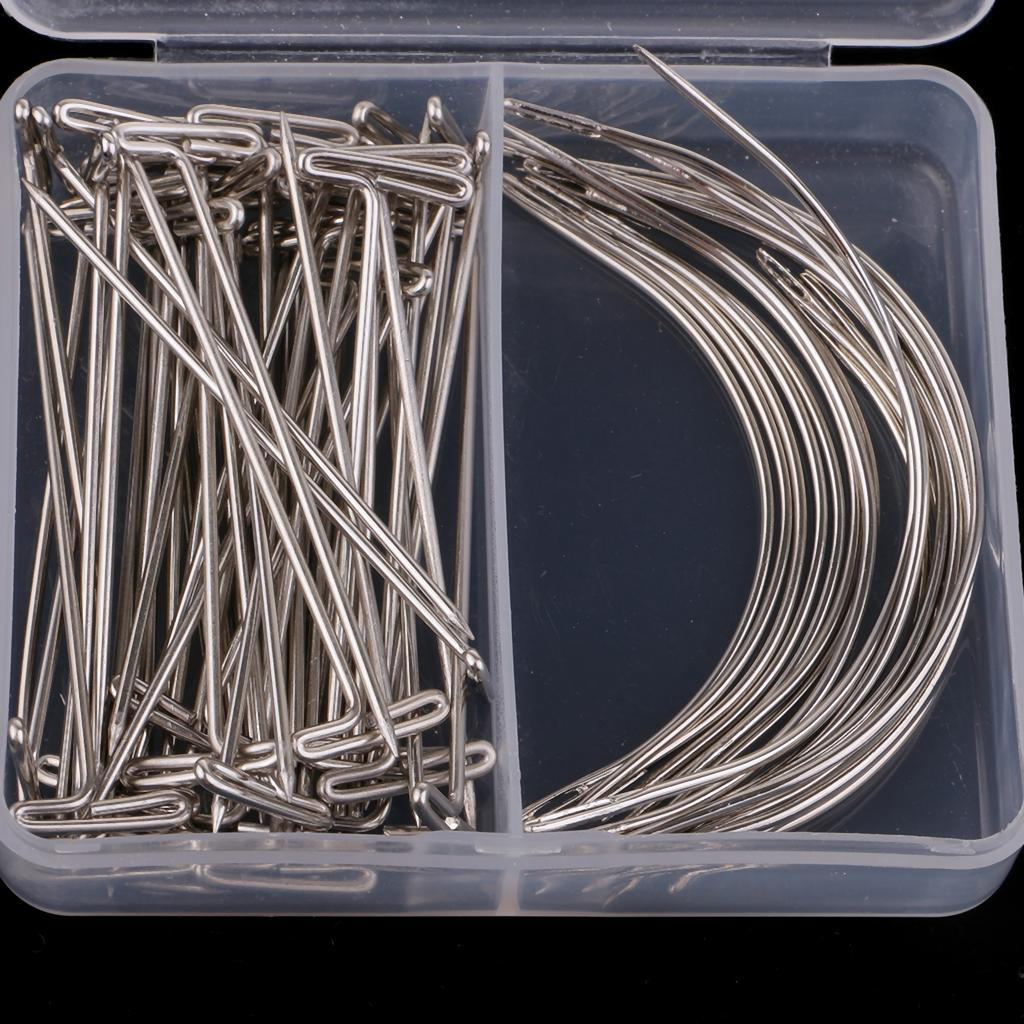 70 Pieces Wig Making Set Steel T Pins Curved Hair