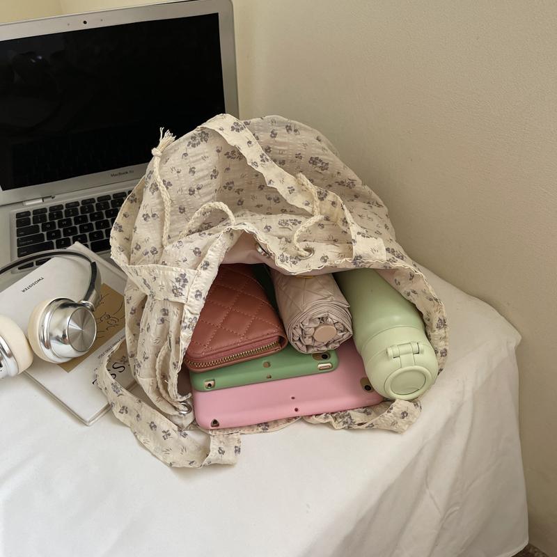 Floral Print Shoulder Bag Women's Large Capacity Bucket Bag Commuter Tote Bag