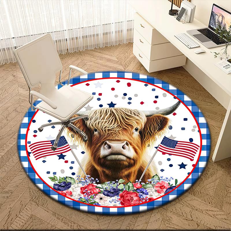 1pc American flag patriotic pet Round carpet Painted Printed circular carpet, home door mat, outdoor travel protection carpet