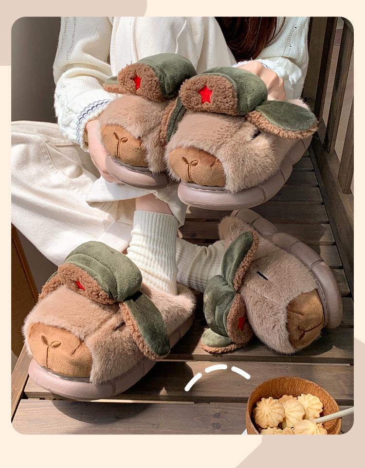 Capybara Kids' Winter Cotton Slippers - Cute, Warm, Non-slip Plush for Boys & Girls