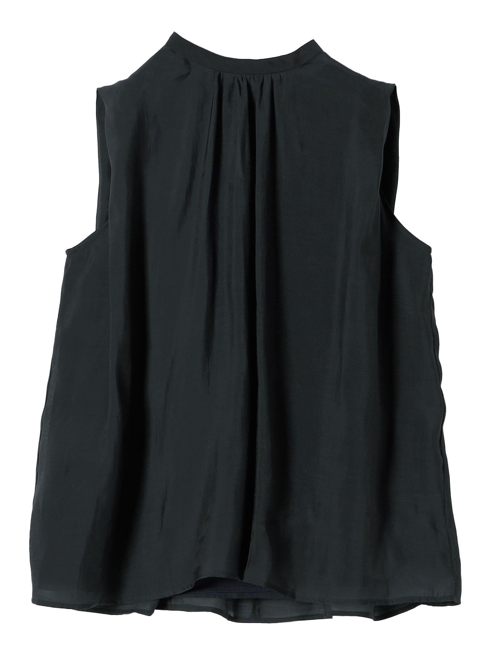 

Блузка без рукавов с высоким воротом, с драпировкой, из прозрачной ткани, можно стирать в машине 611110024 Темно-синий Один размер [Caranciel]