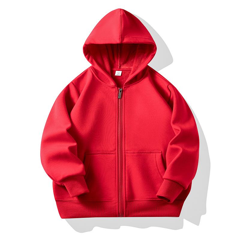 Kinder Winter Fleece-gefütterter Zip-Up Hoodie mit aufgesetzten Taschen – Anpassbare einfarbige Jacke für Schuluniformen