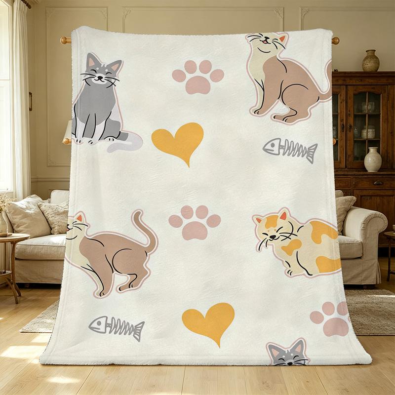 Cat Themed Flannel Blanket – Soft Fuzzy & Cozy Warm, Ideal for Home, Dorm, Christmas & Halloween