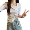 Irregular One-Shoulder Drawstring Short-Sleeve T-shirt for Women – New Sweet Chic Summer Arrival, Unique Versatile Top with Internet Celebrity Style.