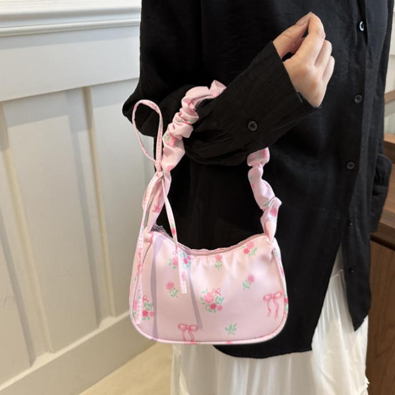 1Pcs Cute Flower Bow Print Canvas Shoulder Bags New Korean Girl Handbags Outdoor Travel Women Keys Phone Messenger Bag