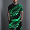 Men Earth Tone Distressed Square Block Print Short Sleeve Tee And Matching Shorts Two Piece Outfit