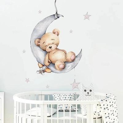 Bear Bunny Star Moon Wall Stickers Baby Kids Room Household Decoration Wallpaper Living Bedroom Nursery Decals Cartoon Sticker