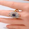 Vintage Inlaid Purple Stone CZ Women's Ring Ethnic Two Color Hand Carving Daily Wear Party Jewelry Anniversary Gift